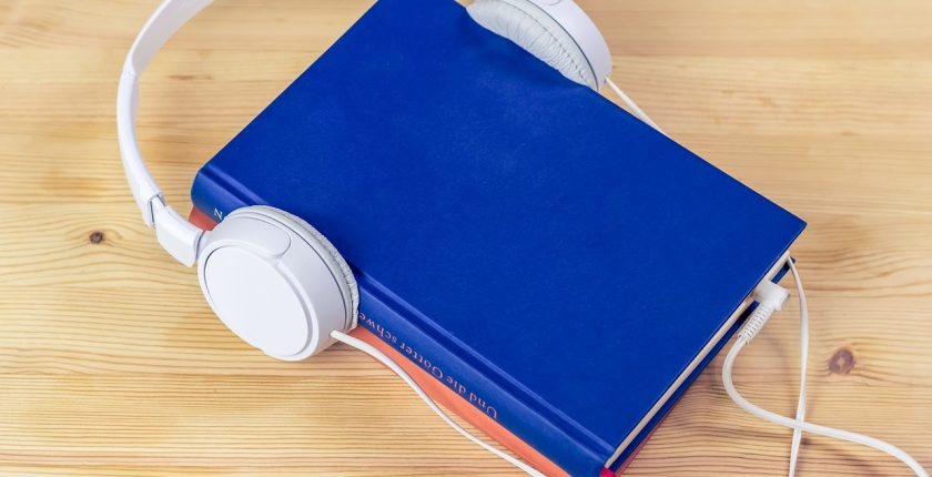 Book and headphones